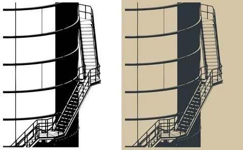 Industrial bulk flaky cement silo close-up illustrations 스톡 일러스트