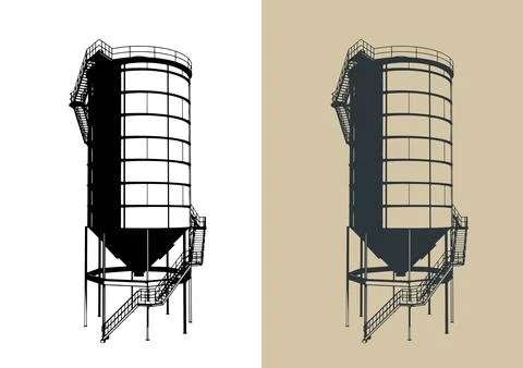 Industrial bulk flaky cement silo Stock Illustration