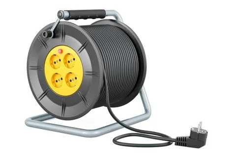 Industrial cable reel, 4 sockets, ergonomic handle. 3D rendering Stock Illustration