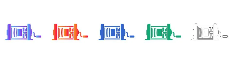 Industrial Cable Reel Vector Icon Set Stock Illustration