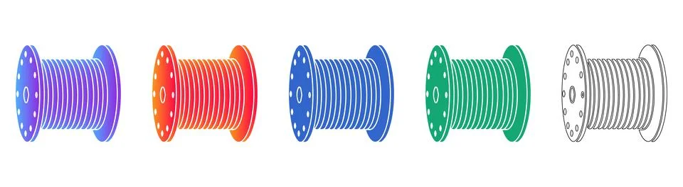 Industrial Cable Spool Vector Icon Set Stock Illustration