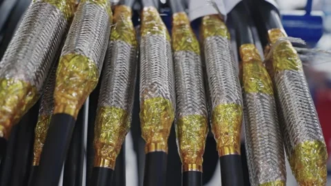 Industrial cables with insulation and metallic shielding showcased under prod Stock Footage 331891678