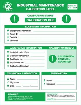 Industrial Calibration Labels Color Version for Maintenance and Inspection Illustrazione stock