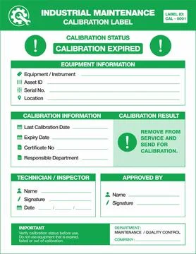 Industrial Calibration Labels Color Version for Maintenance and Inspection Illustrazione stock