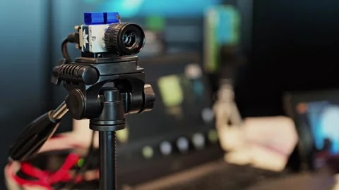 Industrial camera on tripod for machine vision and computer monitoring syst.. Stock Footage 339399314