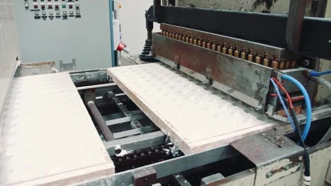 Industrial candy machine processing molds in confectionery factory Stock Footage 340605183