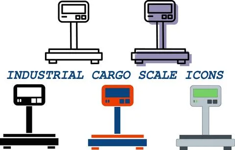 Industrial cargo scale platform weight icons Stock Illustration