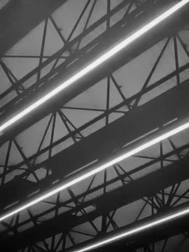 Industrial ceiling with diagonal linear lights Stock Photos