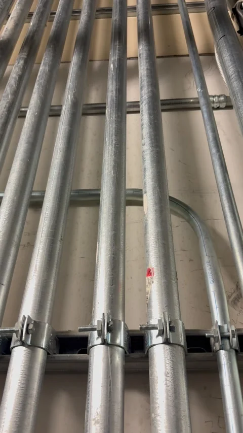 Industrial Ceiling Pipes and Electrical Conduit Stock Footage 344593667