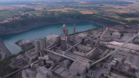 Industrial cement plant and open pit quarry aerial view Stock Footage 342812623