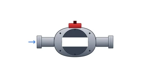Industrial Cherry Red Ball Valve with Rotating Core and Blue Fluid Flow Eng.. Видео 346006934