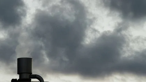 Industrial chimney or stack exhaling pollution smoke in industrial plant Stock Footage 69948588