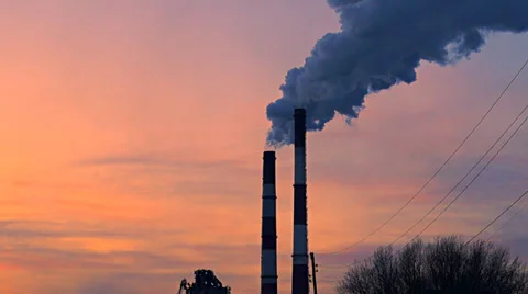 Industrial chimney at sunset Stock Footage 37246488