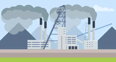 Industrial chimneys with heavy smoke causing air pollution. Environment Polluted Stock Illustration