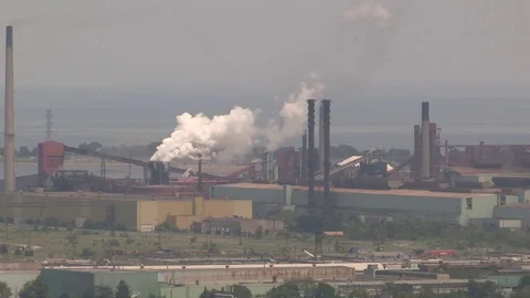 Industrial city with factories and manufacturing plants and heavy industry Stock Footage