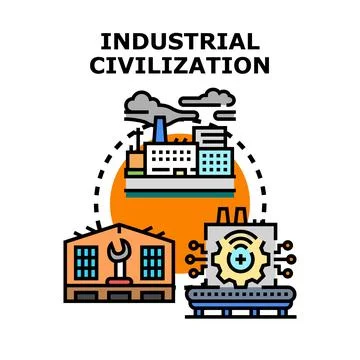 Industrial civilization concept evolving through manufacturing and technology Stockillustratie