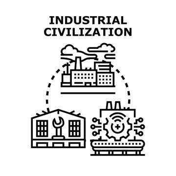 Industrial civilization concept evolving through manufacturing and technology イラスト素材