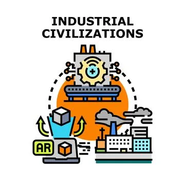 Industrial civilization concept featuring augmented reality manufacturing Stock Illustration