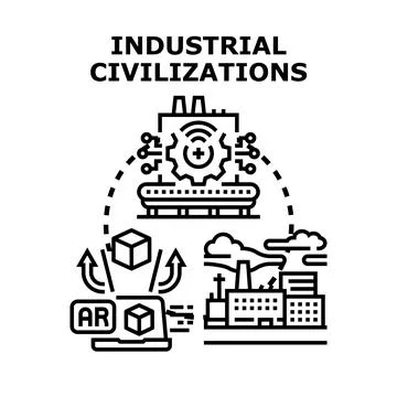 Industrial civilization concept featuring augmented reality manufacturing Stock Illustration