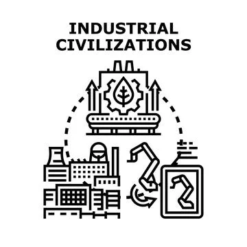 Industrial civilizations developing green technology and automation Stock Illustration