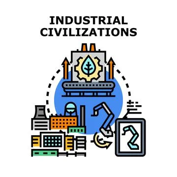 Industrial civilizations developing green technology and automation Stock Illustration
