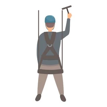 Industrial climber cleaning windows using squeegee Ilustración de archivo