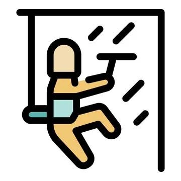 Industrial climber cleaning windows using a rope access system イラスト素材