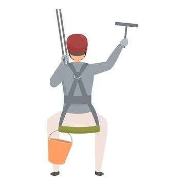 Industrial climber cleaning windows while hanging on ropes Ilustración de archivo