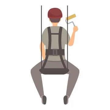 Industrial climber painter working at height with safety harness and paint Illustrazione stock