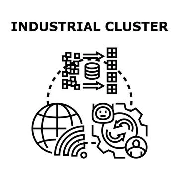 Industrial cluster connecting global network and data processes Stock Illustration