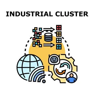 Industrial cluster connecting global network and data processes Stock Illustration