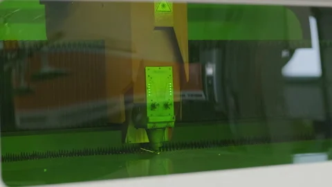 Industrial CNC Laser cutting processing manufacture technology of flat sheet Stock Footage 147744037