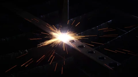 Industrial CNC plasma cutting machine cuts details from steel. Slow motion Stock Footage 122589103