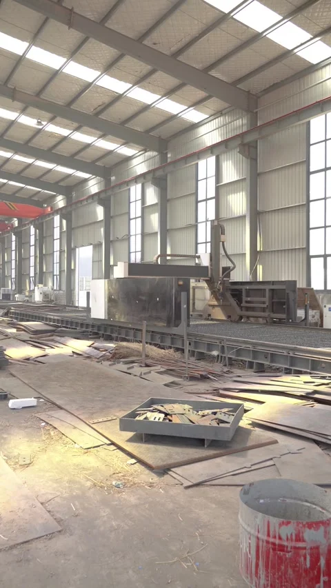 Industrial CNC Plasma Cutting Machine Operating in Modern Steel Fabrication Stock Footage 339383996