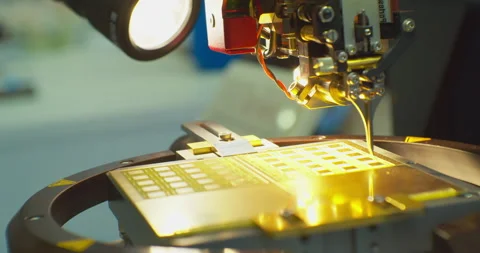 An industrial cnc robot works with a computer board microchip.Close-up. Stock Footage 152762336