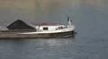 Industrial Coal Material Barge Fluvial Loaded Boat Cargo Freight Ship Passing HD Footage
