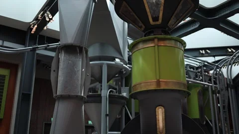 Industrial coffee processing tubes and vintage green roasting machines connect t Stock Footage 310056041