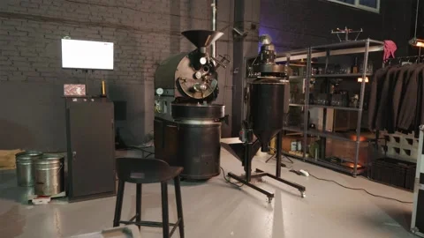 Industrial coffee roasting machine and computer KYIV, UKRAINE - JAN 29, 2026 Stock Footage 334732464