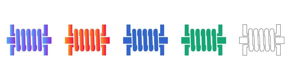 Industrial Coil Spring Engineering Icons Stock Illustration