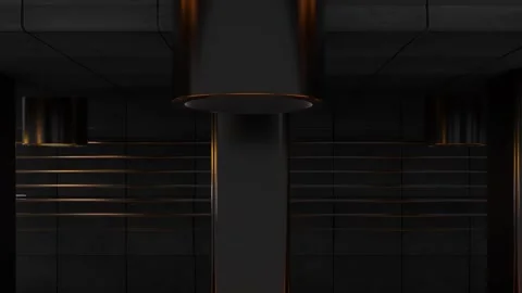 Industrial Column with Glowing Ring Light and Warm Spotlight Beams Stock Footage 346780729