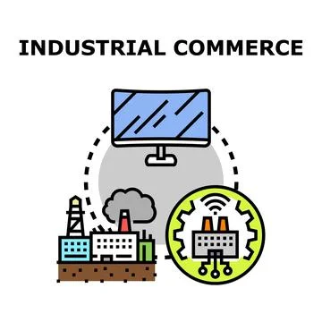 Industrial commerce system connecting production and digital technology Stock Illustration