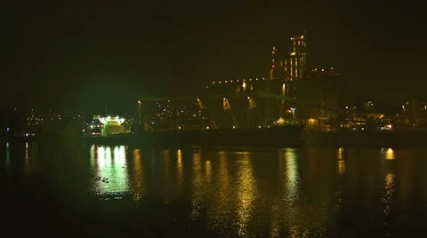 Industrial Complex and Transport Ship at Night in Portland Stock Footage 23715598