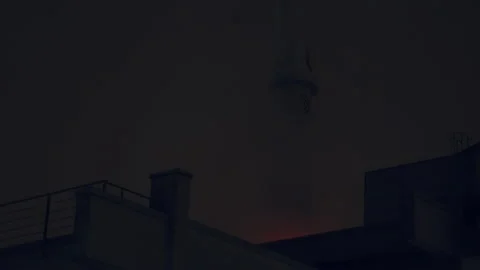 Industrial complex with chimney at night with smoke, pollution.  Stock Footage 143229093