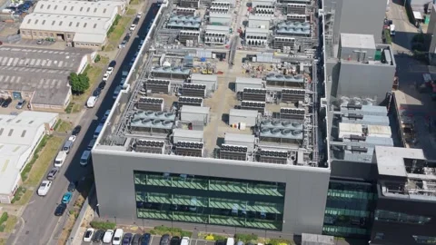 Industrial Complex Data Center Aerial Perspective on a Bright Day Stock Footage 337527642