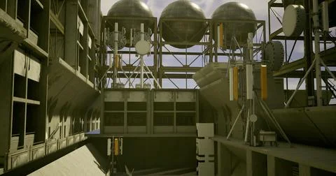 Industrial complex with elevated tanks and antenna structures during daylight 스톡 일러스트