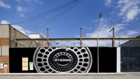 Industrial complex overlayed with ghettoblaster visuals on the brick wall Stock Footage 316100598