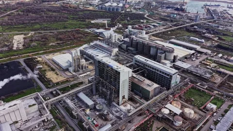 Industrial complex with production facilities located near a port Video stock 336546828