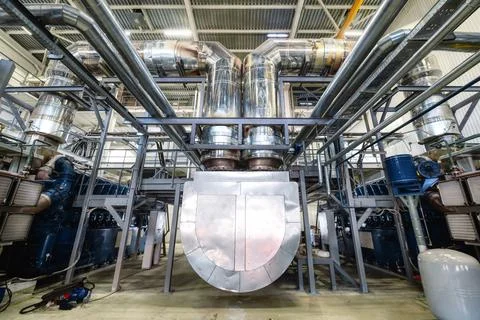 Industrial complex system of pipelines, valves, sensors Stock Photos