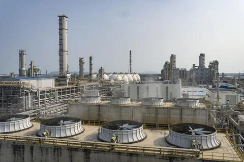 Industrial complex under clear sky Stock Photos