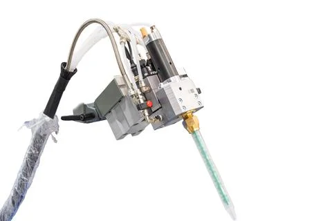 Industrial component on white background, metallic assembly with mechanical.. 스톡 사진